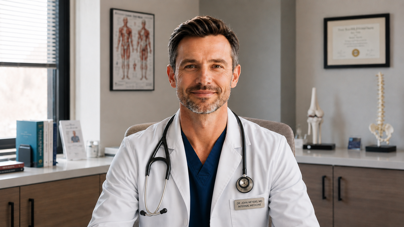 Dr. John Meyers, internal medicine physician, in his clinic